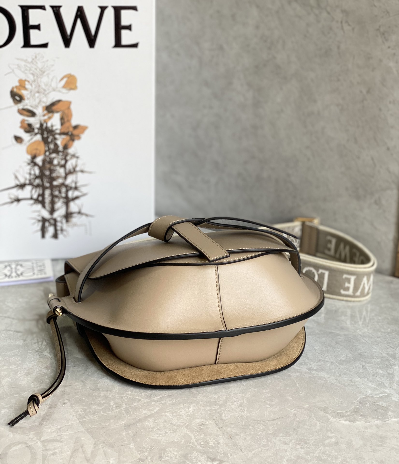 Loewe Small Gate Dual Bag in Soft Calfskin and Jacquard Light Brown